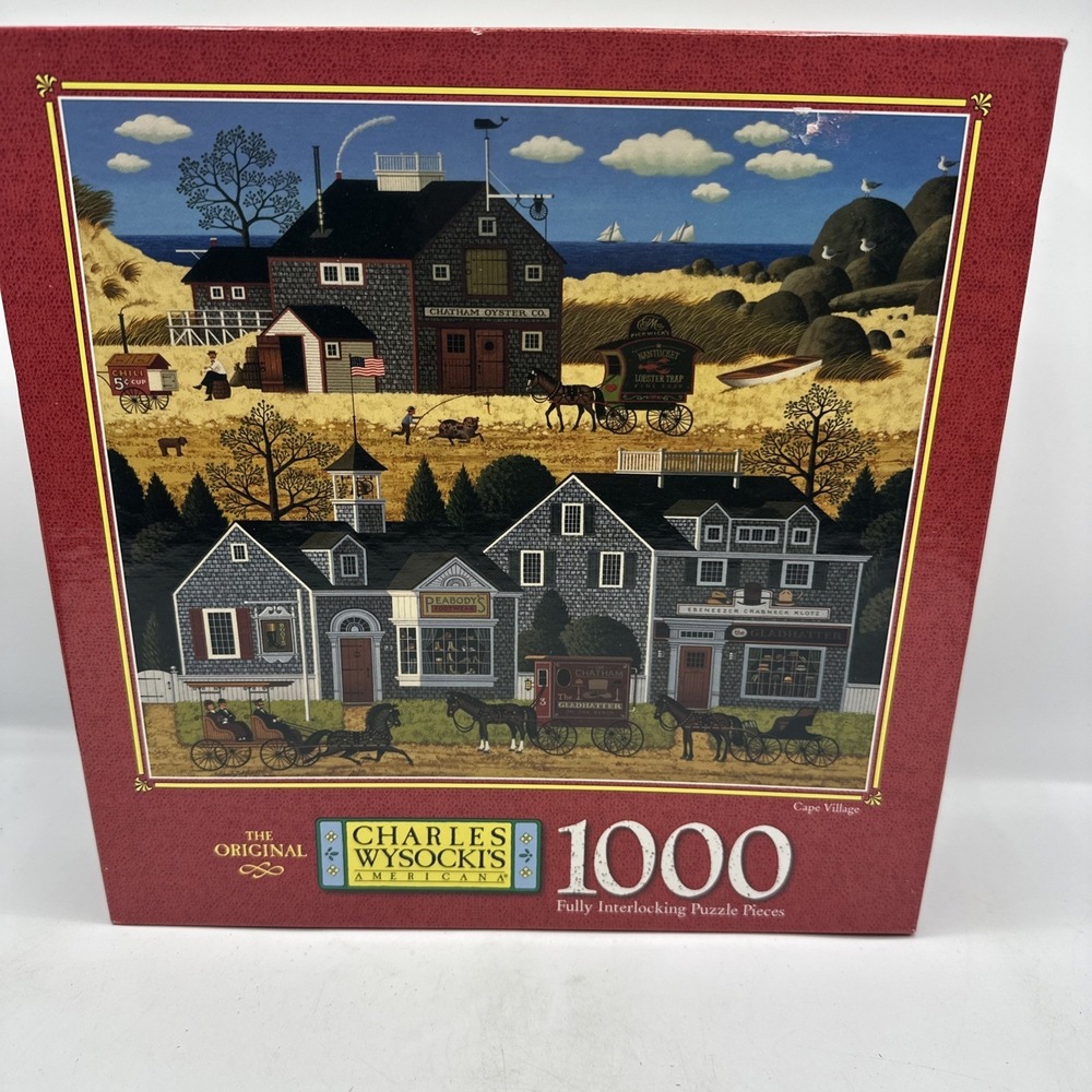 MB Charles Wysocki Cape Village Americana 1000 pc Jigsaw Puzzle 2000 Complete